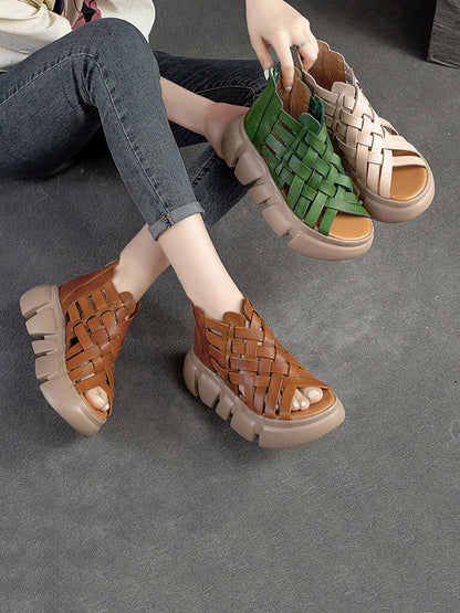 Women Summer Leather Weave Platform Sandals