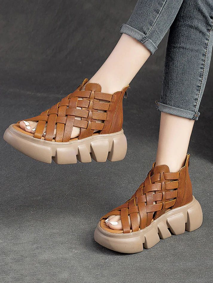 Women Summer Leather Weave Platform Sandals