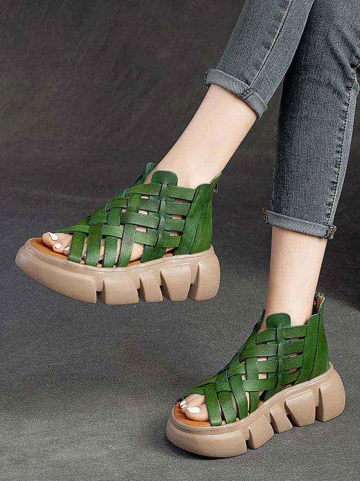 Women Summer Leather Weave Platform Sandals