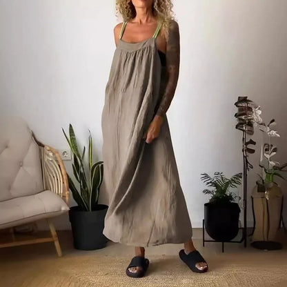 Schlichtes Sling-Kleid aus Baumwollleinen für Damen🔥Kostenloser Versand