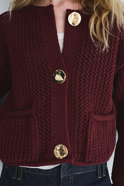 Burgundy Knitted Cardigan