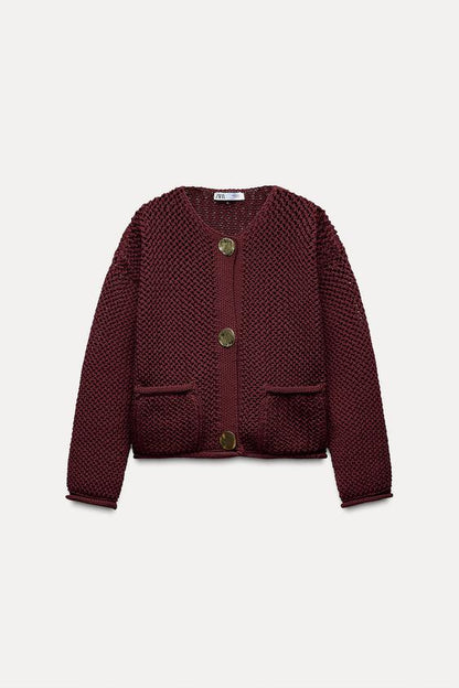 Burgundy Knitted Cardigan