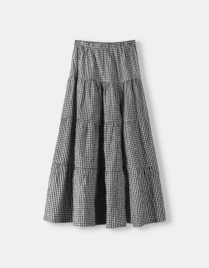 Gingham check midi skirt