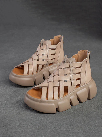 Women Summer Leather Weave Platform Sandals