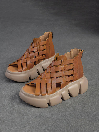 Women Summer Leather Weave Platform Sandals