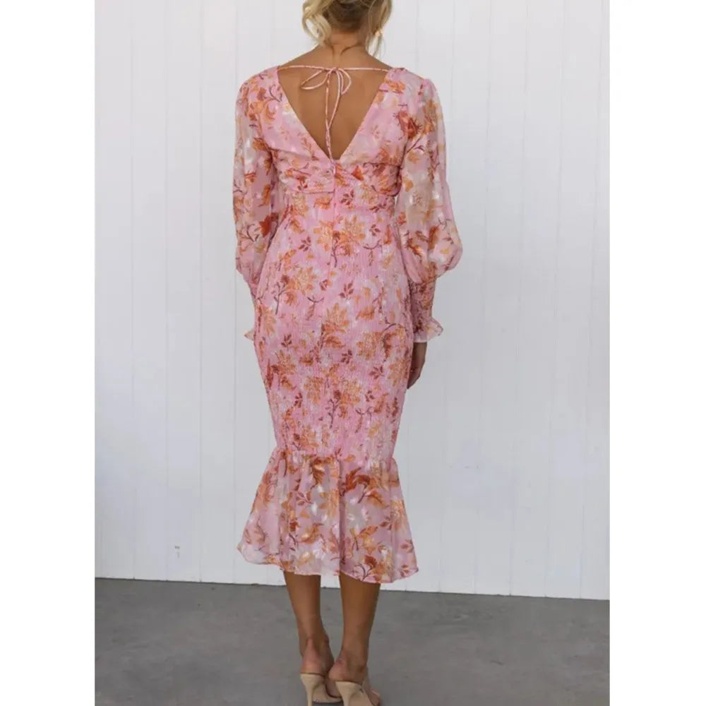 GARDEN GATHERING FLORAL SMOCKED WAIST MIDI DRESS