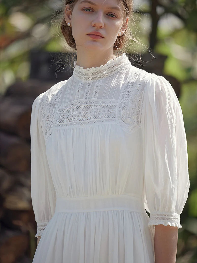 White Lace Panelled Dress