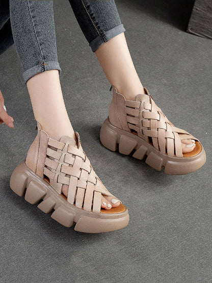 Women Summer Leather Weave Platform Sandals