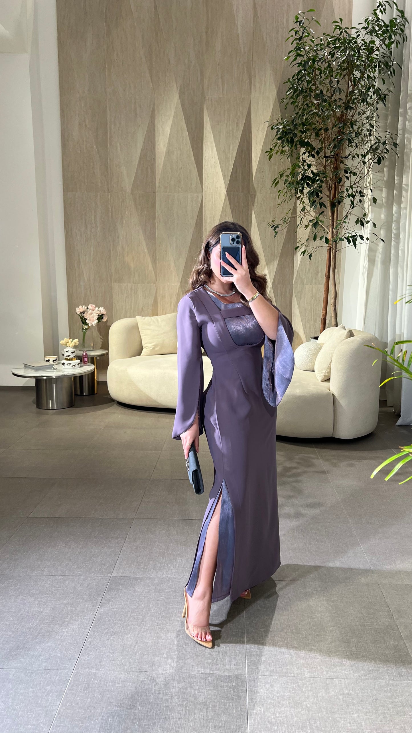 Purple Belted Elegant Dress