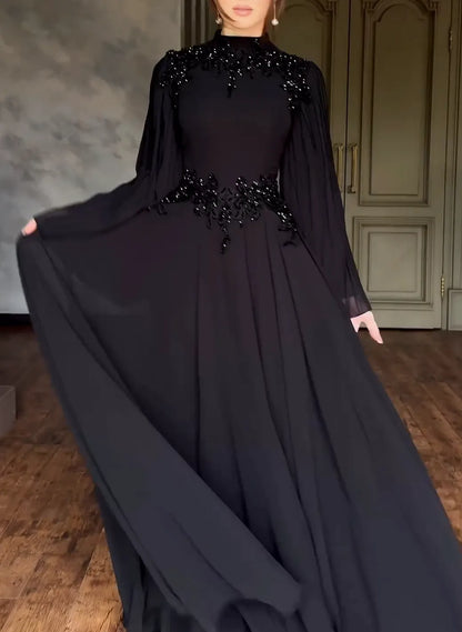 🔥Last Day 49% OFF🔥Elegant Black Rhinestone Long Dress