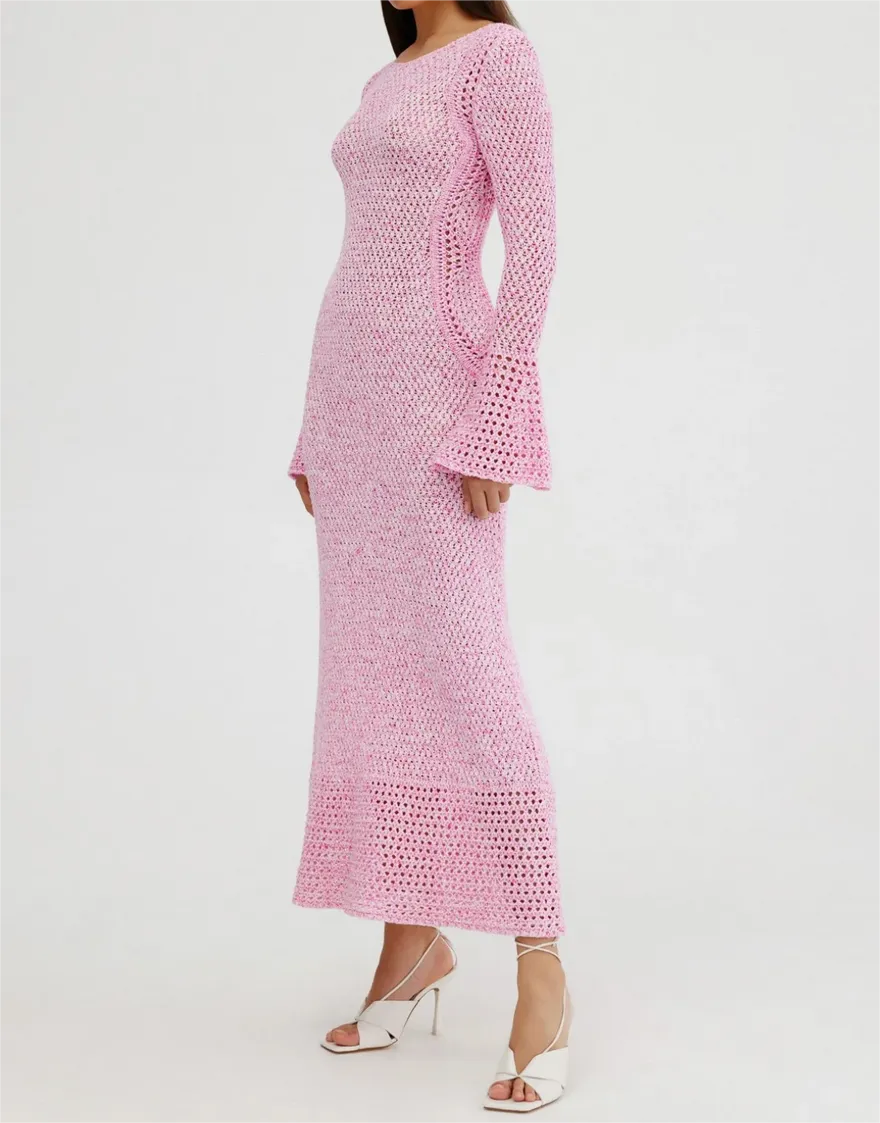 🔥Last Day 49% OFF🔥Pink Elegant Flared Sleeve Knit Dress