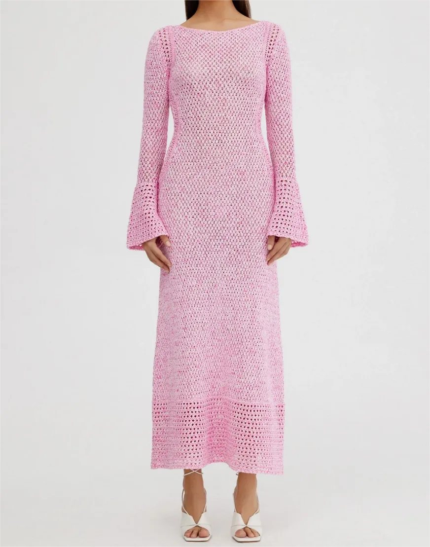 🔥Last Day 49% OFF🔥Pink Elegant Flared Sleeve Knit Dress