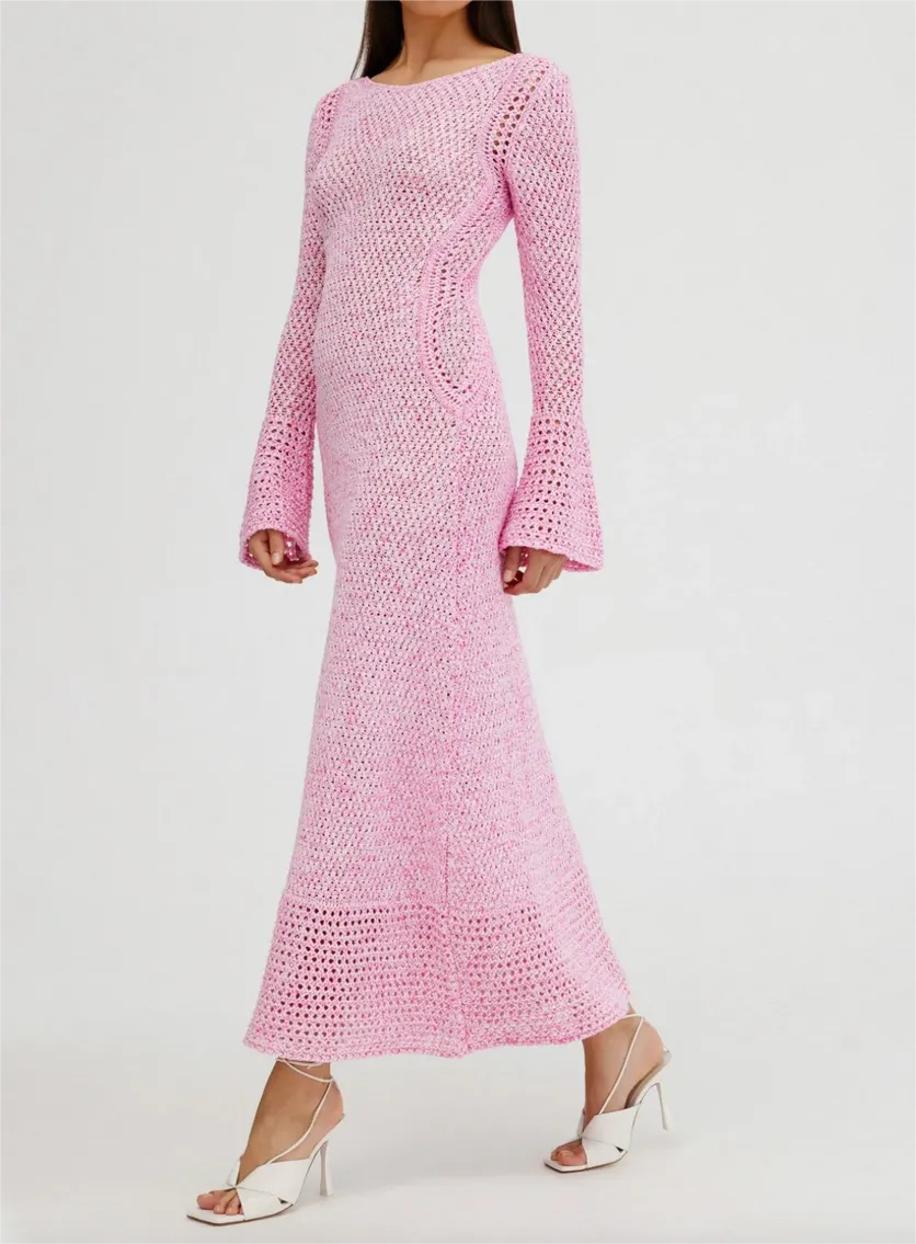 🔥Last Day 49% OFF🔥Pink Elegant Flared Sleeve Knit Dress