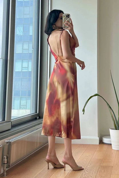 Satin dress with low back