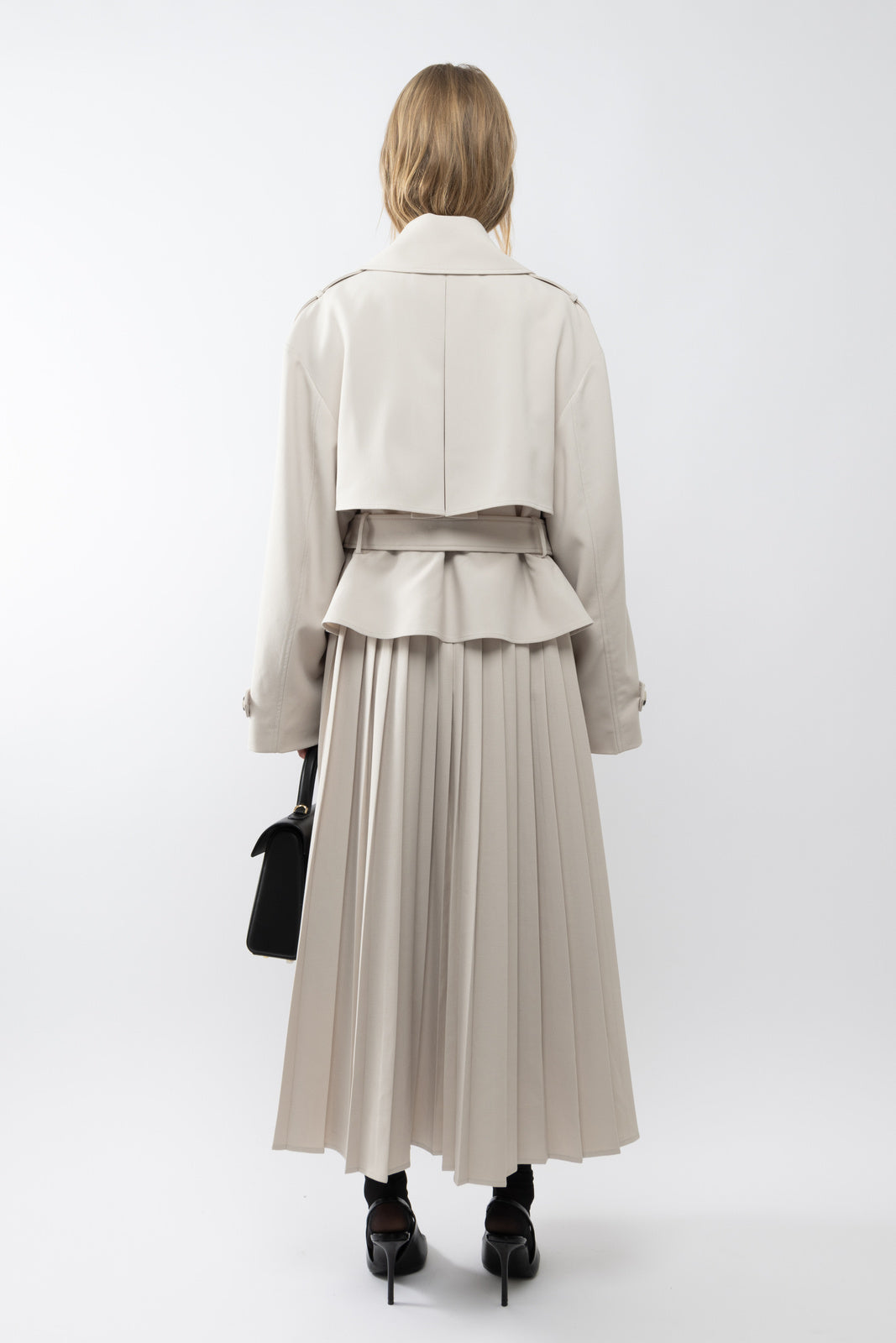 Women's Belted Pleated Long Trench Coat