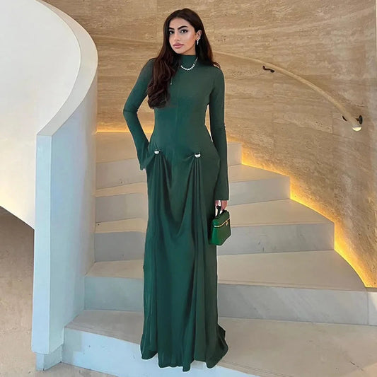 Elegant Draped Long Sleeve Dress