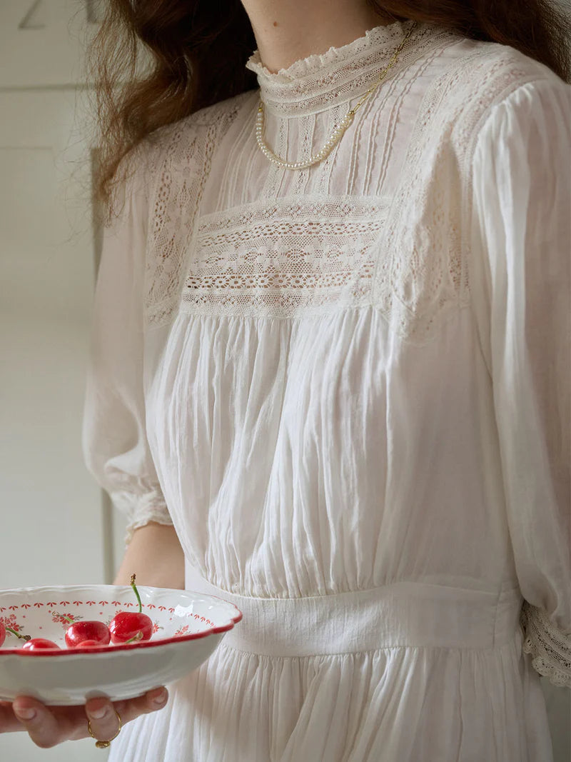 White Lace Panelled Dress