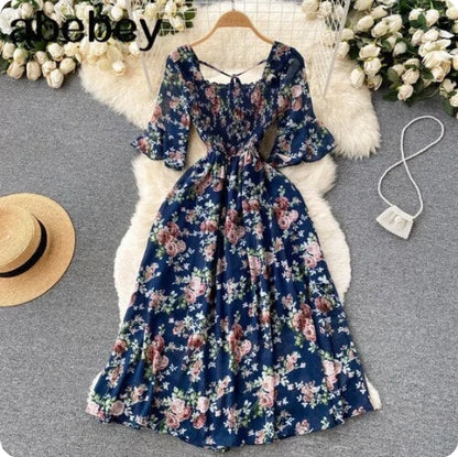 Summer Bohemian Printed Chiffon Dress  A-Line Ruffle Beach Vestidos Female New