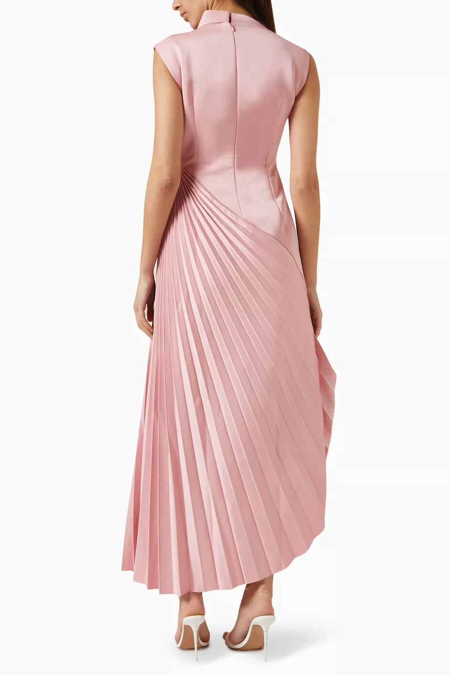 Asymmetric Drawstring Waist Pleated Dress