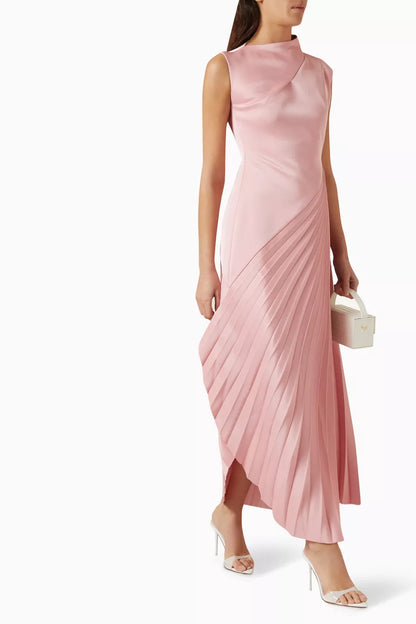 Asymmetric Drawstring Waist Pleated Dress