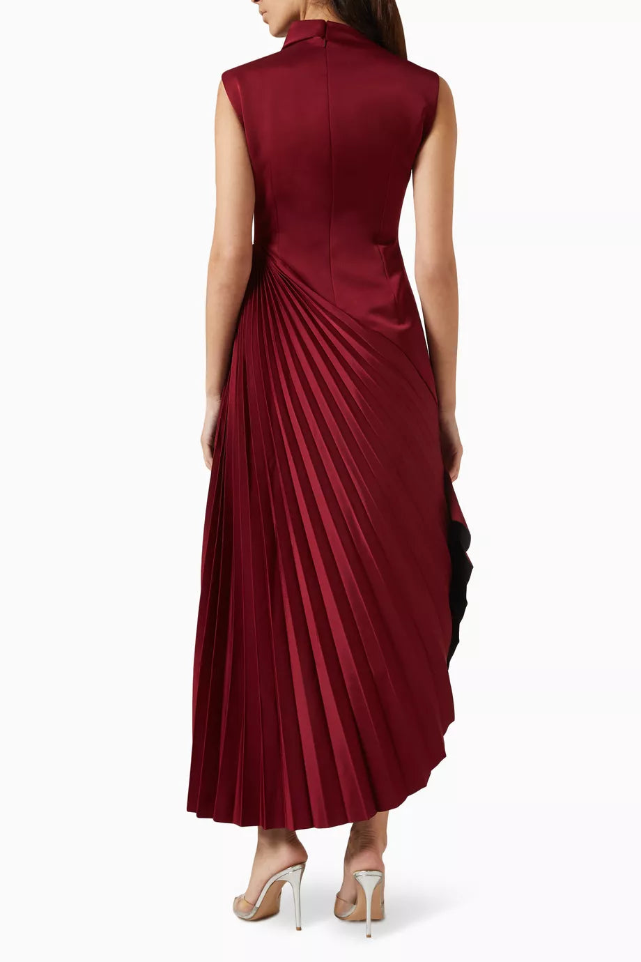 Asymmetric Drawstring Waist Pleated Dress