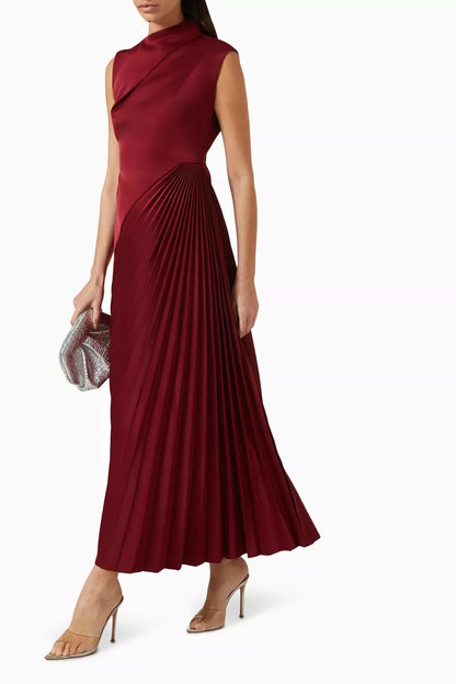 Asymmetric Drawstring Waist Pleated Dress