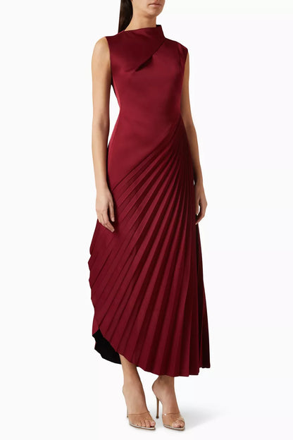 Asymmetric Drawstring Waist Pleated Dress