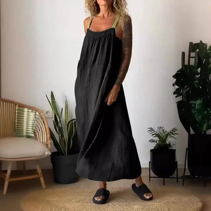 Schlichtes Sling-Kleid aus Baumwollleinen für Damen🔥Kostenloser Versand