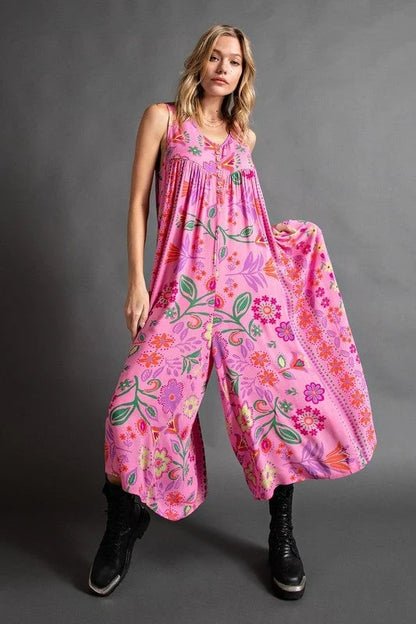 Last Day 49% OFF🔥Vintage Floral Printed Loose Jumpsuit Romper