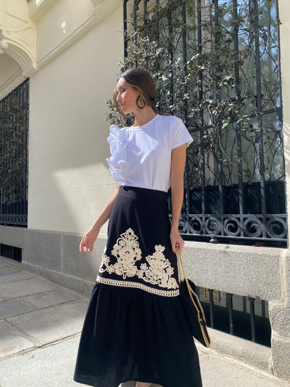 CARTAGENA EMBROIDERED SKIRT NOIR