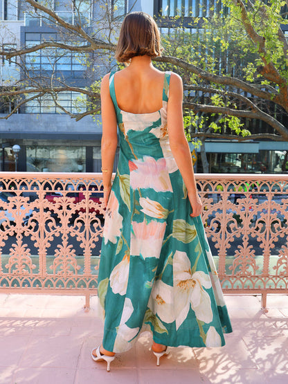 Pine Green Floral Maxi Dress