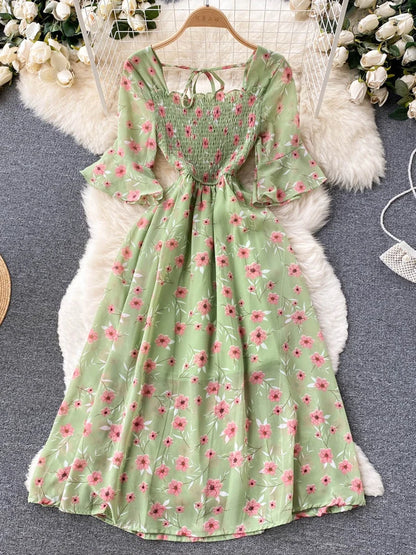 Summer Bohemian Printed Chiffon Dress  A-Line Ruffle Beach Vestidos Female New