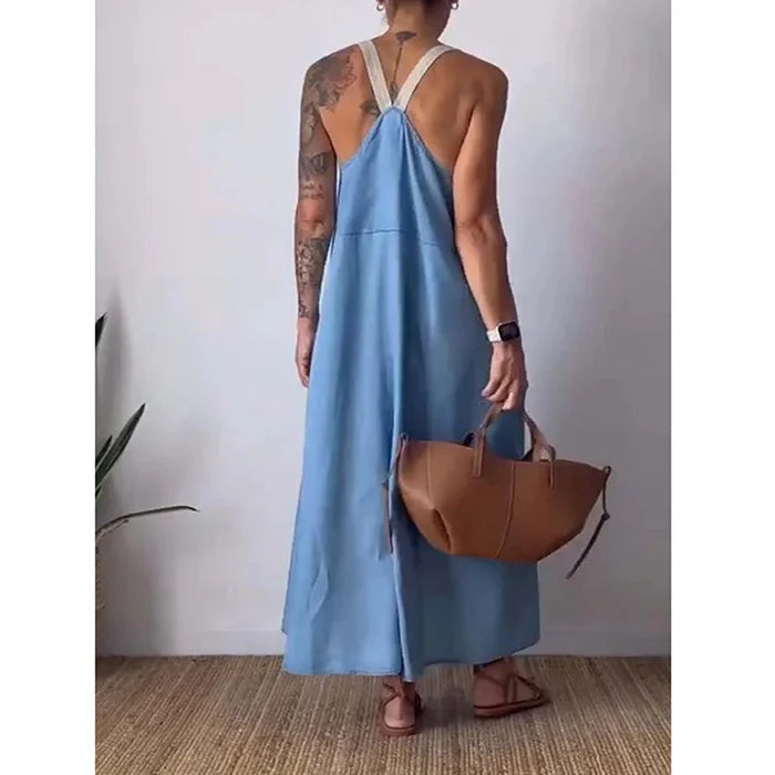 Schlichtes Sling-Kleid aus Baumwollleinen für Damen🔥Kostenloser Versand