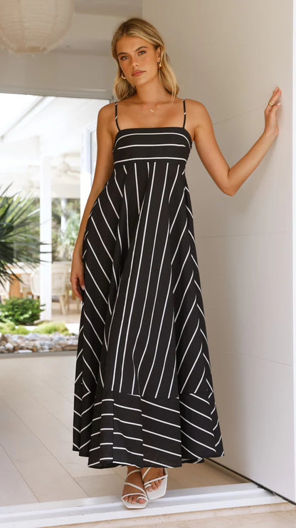 Women Striped Sleeveless Maxi Dress