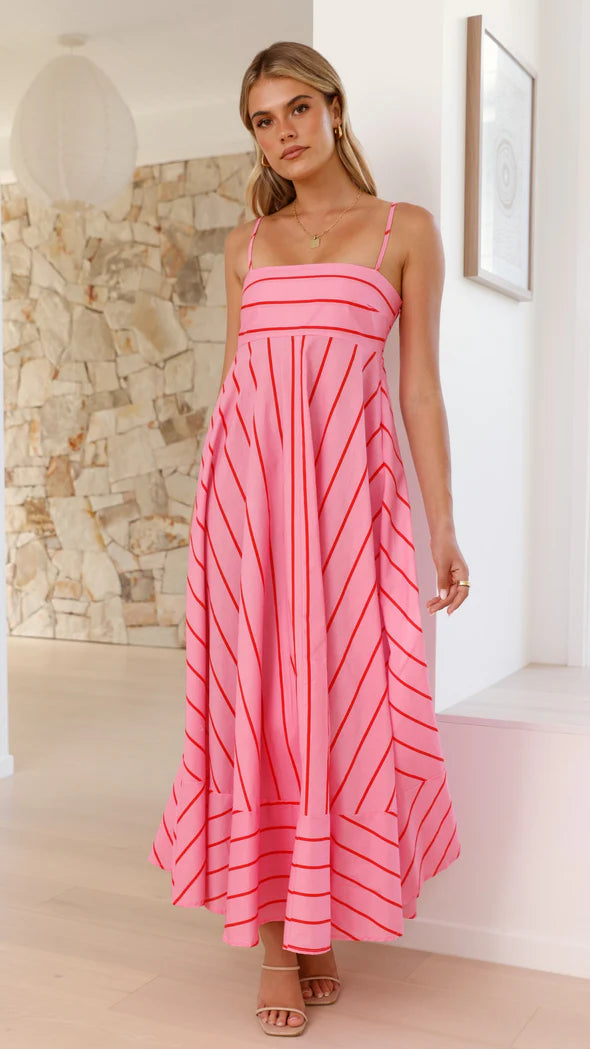 Women Striped Sleeveless Maxi Dress