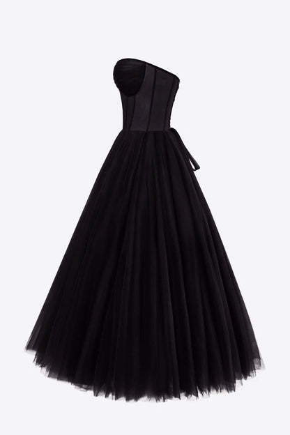 Strapless Puffy Midi Tulle Dress