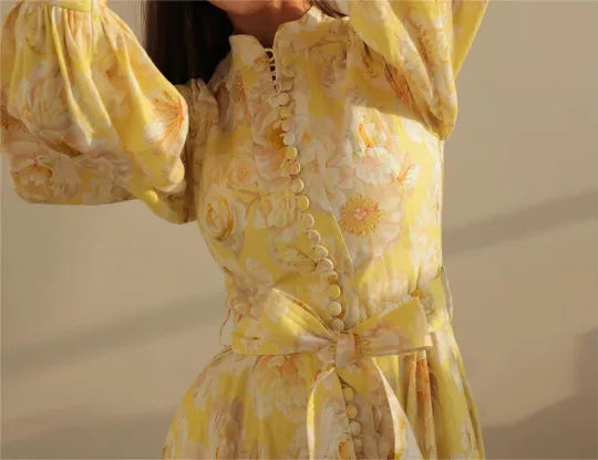 Elegant Yellow Floral Maxi Dress