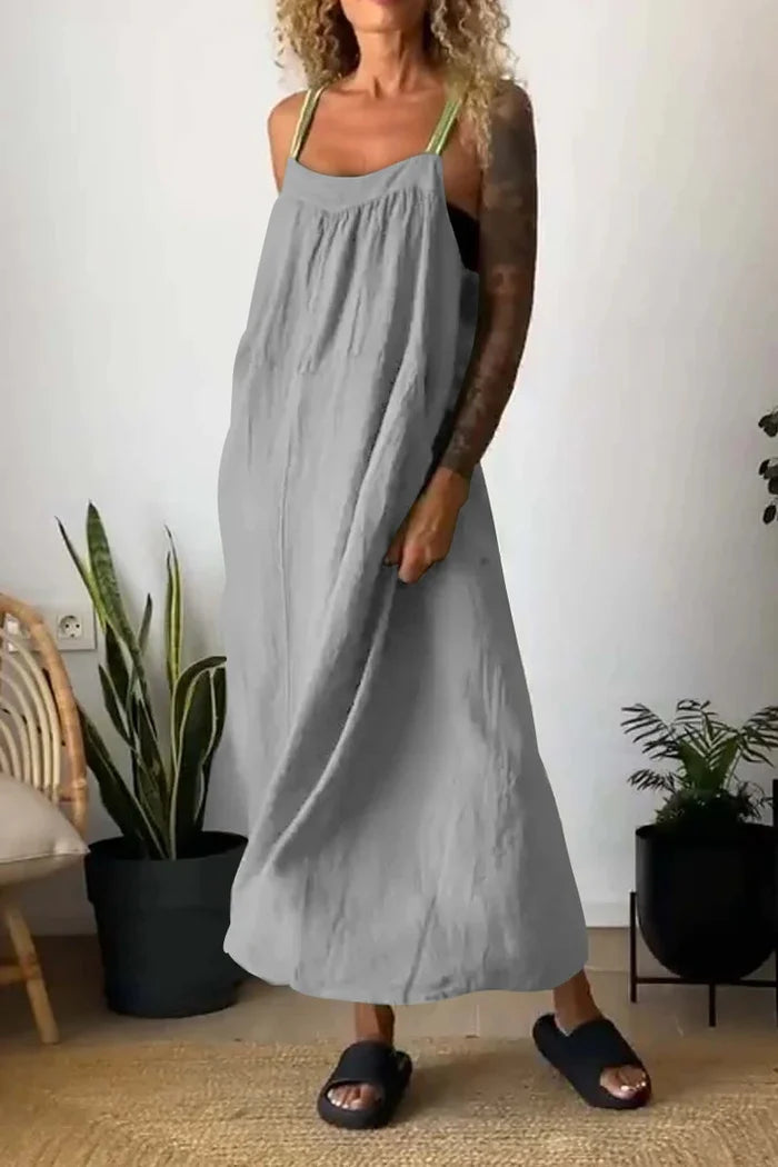 Schlichtes Sling-Kleid aus Baumwollleinen für Damen🔥Kostenloser Versand