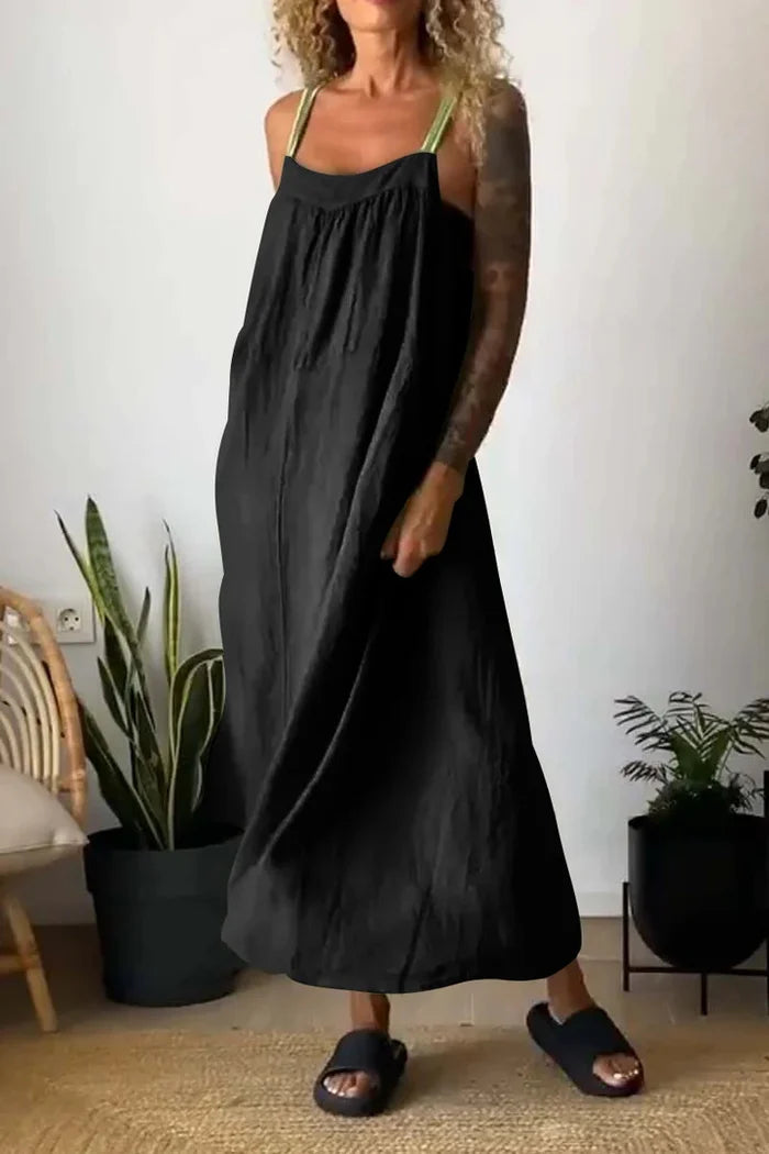 Schlichtes Sling-Kleid aus Baumwollleinen für Damen🔥Kostenloser Versand