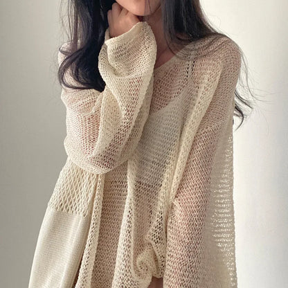 Lazy Style Full Sleeves Jumpers Tops Hollow Out Sexy Women Fashion Casual Streetwear Chic Femme Sweaters Pullovers