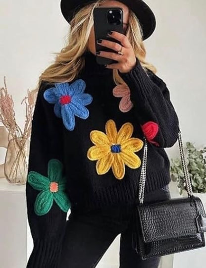 Women Floral Sweater Long Sleeve