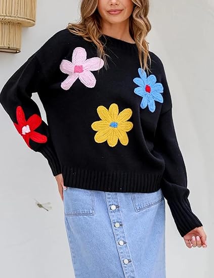 Women Floral Sweater Long Sleeve