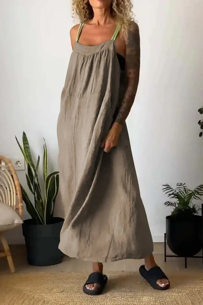 Schlichtes Sling-Kleid aus Baumwollleinen für Damen🔥Kostenloser Versand