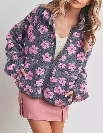 Daisy Jacquard Stand Collar Casual Warm Jacket