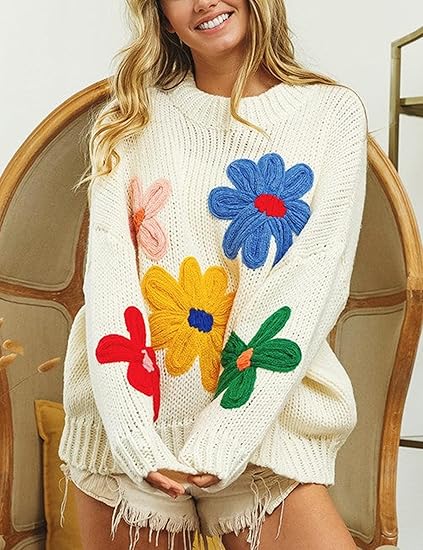 Women Floral Sweater Long Sleeve