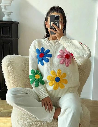 Women Floral Sweater Long Sleeve