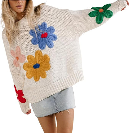 Women Floral Sweater Long Sleeve