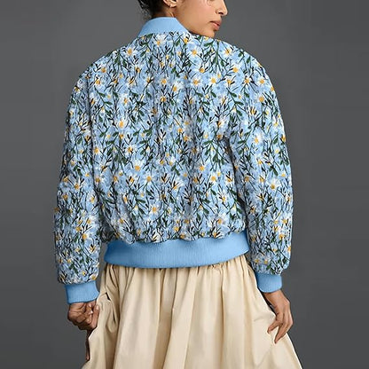 Women's Embroidered Daisy Cropped Bomber Jacket