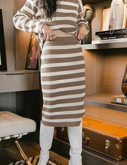 Women's Sweater Outfits Striped Long Sleeve