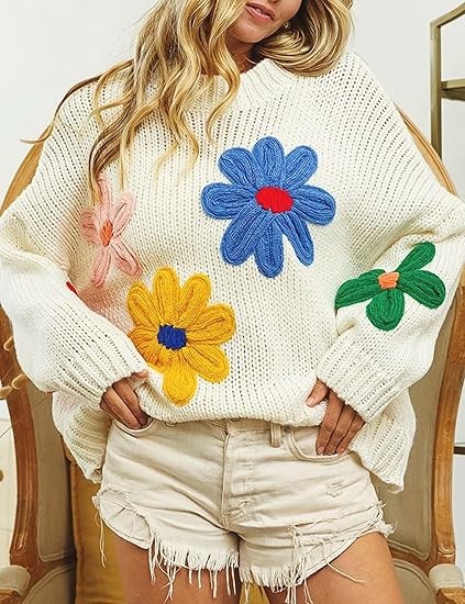 Women Floral Sweater Long Sleeve